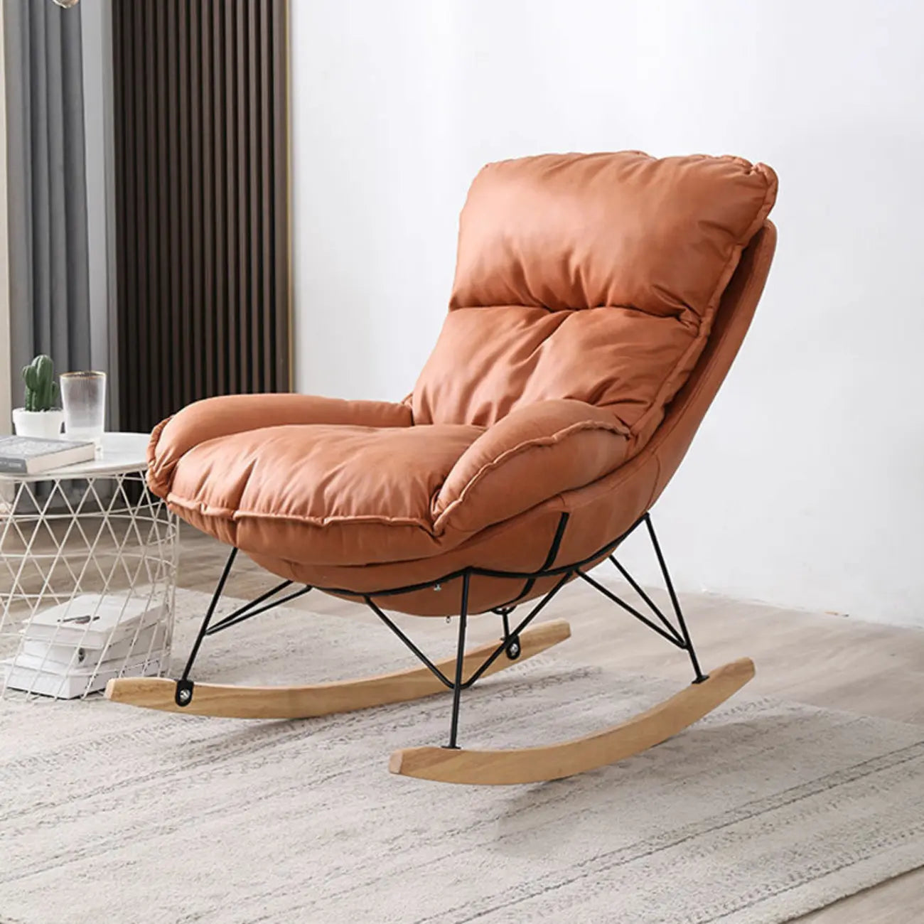 Fauteuil à bascule recouvert de coton avec coussins amovibles