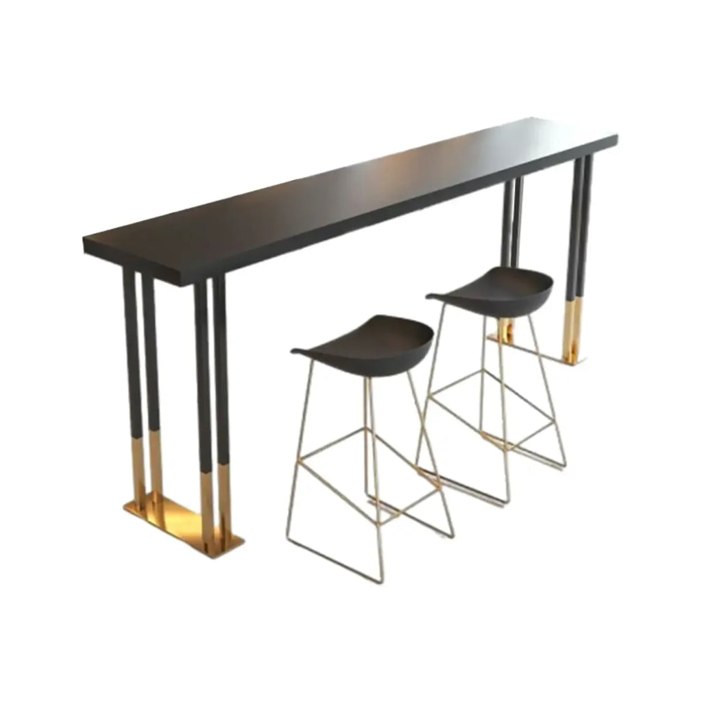 Table de bar de luxe en métal noir avec pieds dorés pour 8 personnes