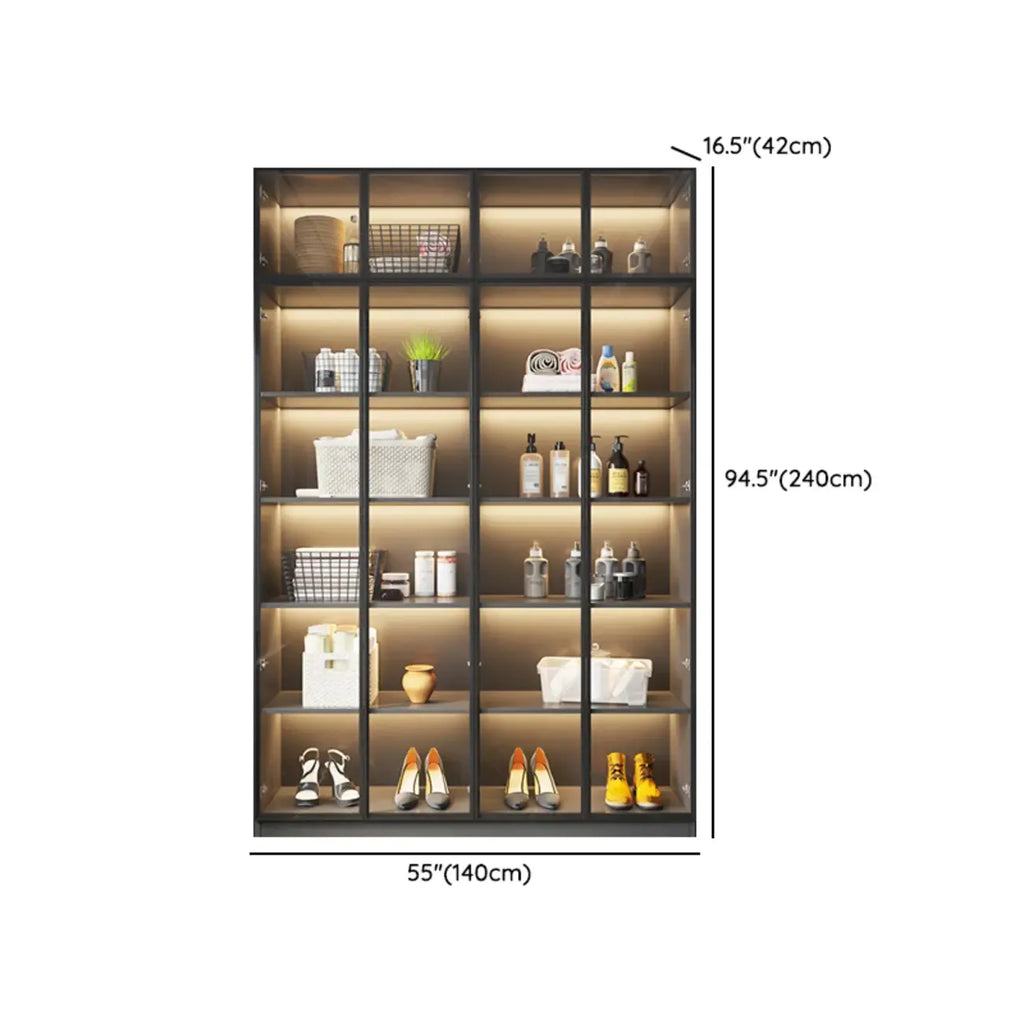 Vitrine autoportante en bois gris et verre avec éclairage
