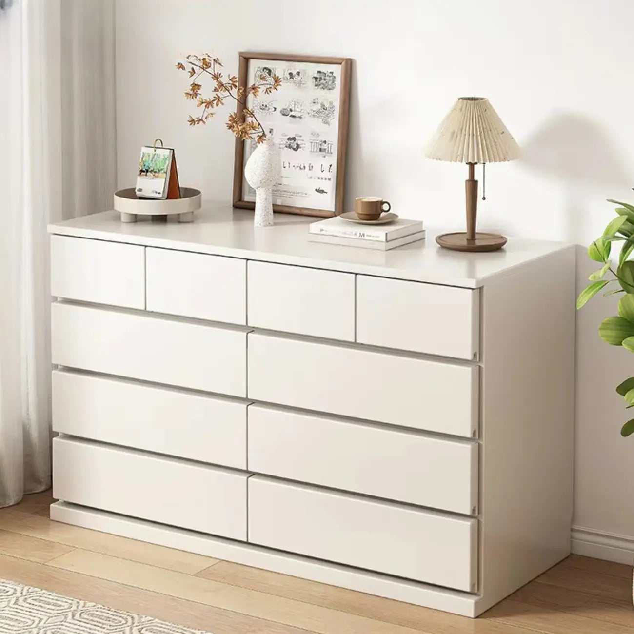 Commode double minimaliste en bois massif avec 10 tiroirs