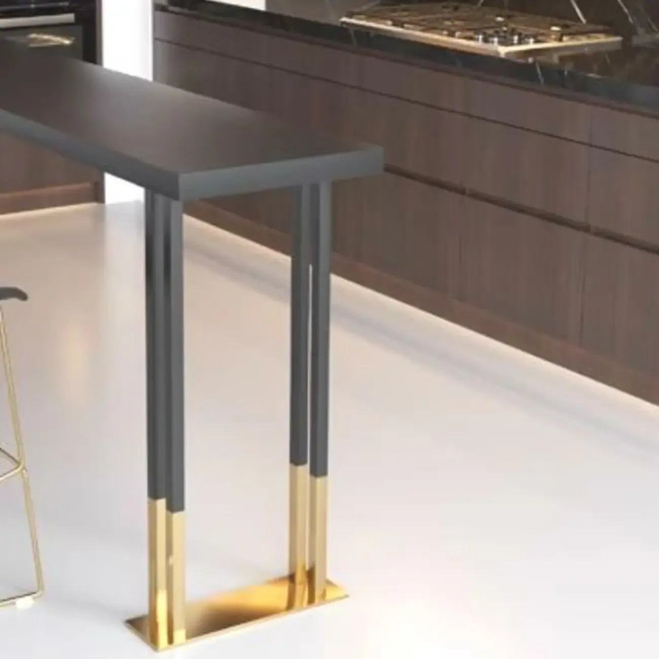 Table de bar de luxe en métal noir avec pieds dorés pour 8 personnes