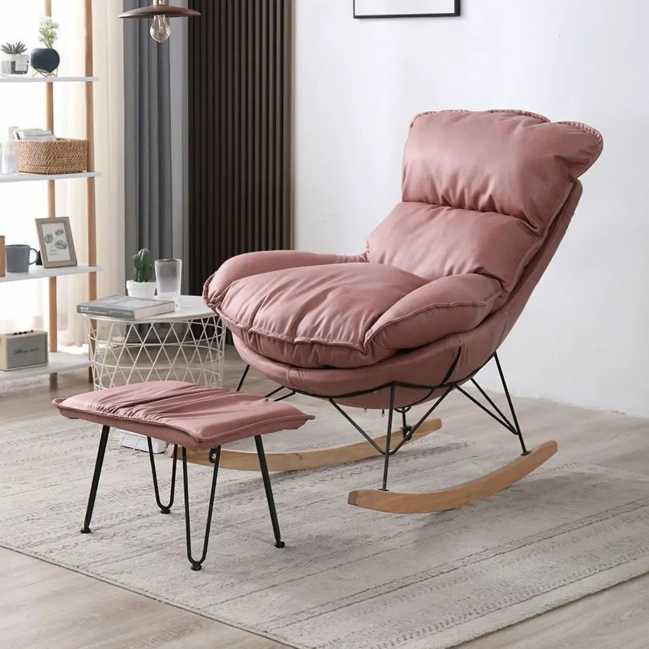 Fauteuil à bascule recouvert de coton avec coussins amovibles