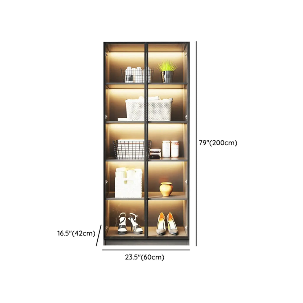 Vitrine autoportante en bois gris et verre avec éclairage