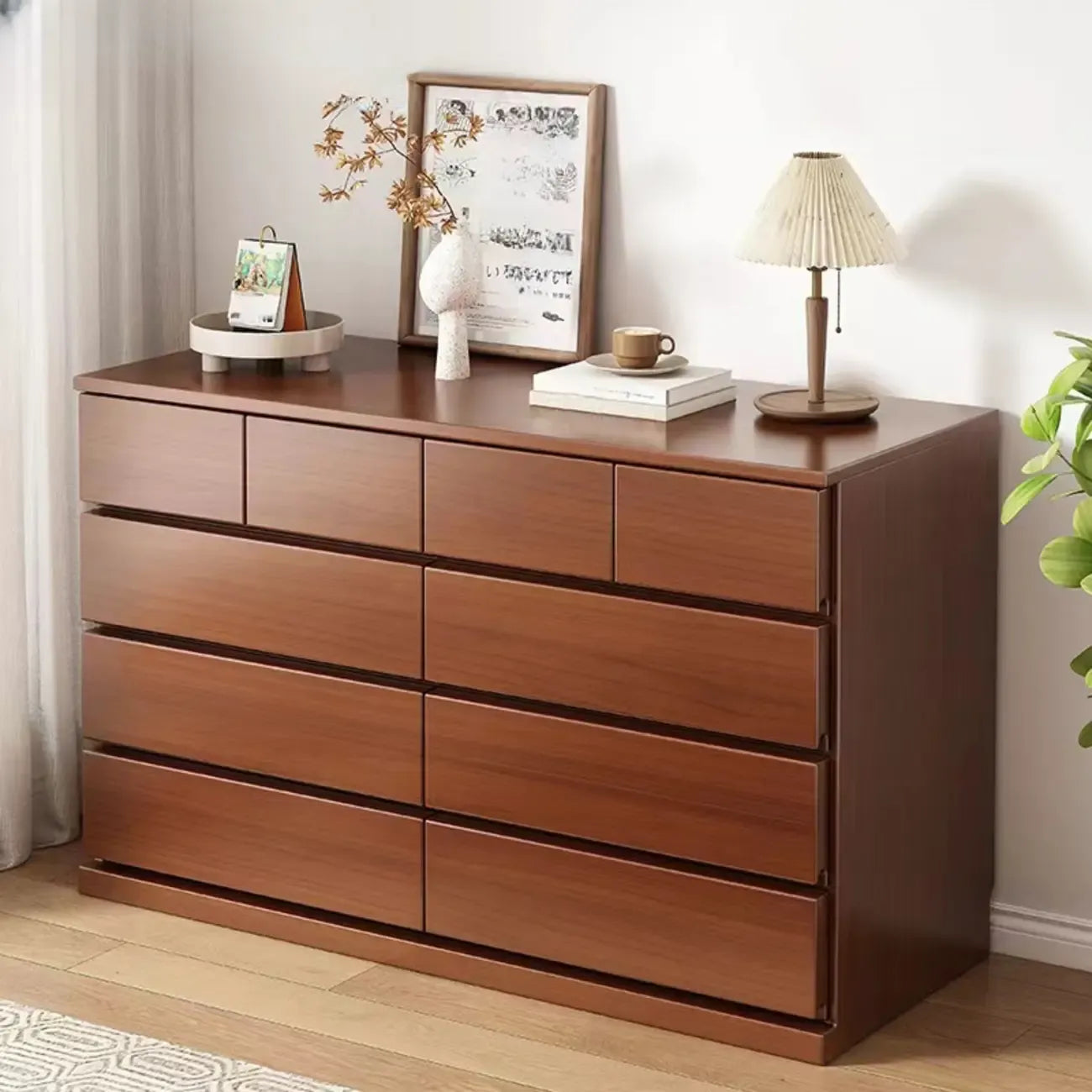 Commode double minimaliste en bois massif avec 10 tiroirs