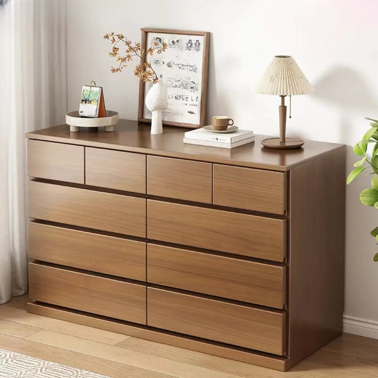 Commode double minimaliste en bois massif avec 10 tiroirs