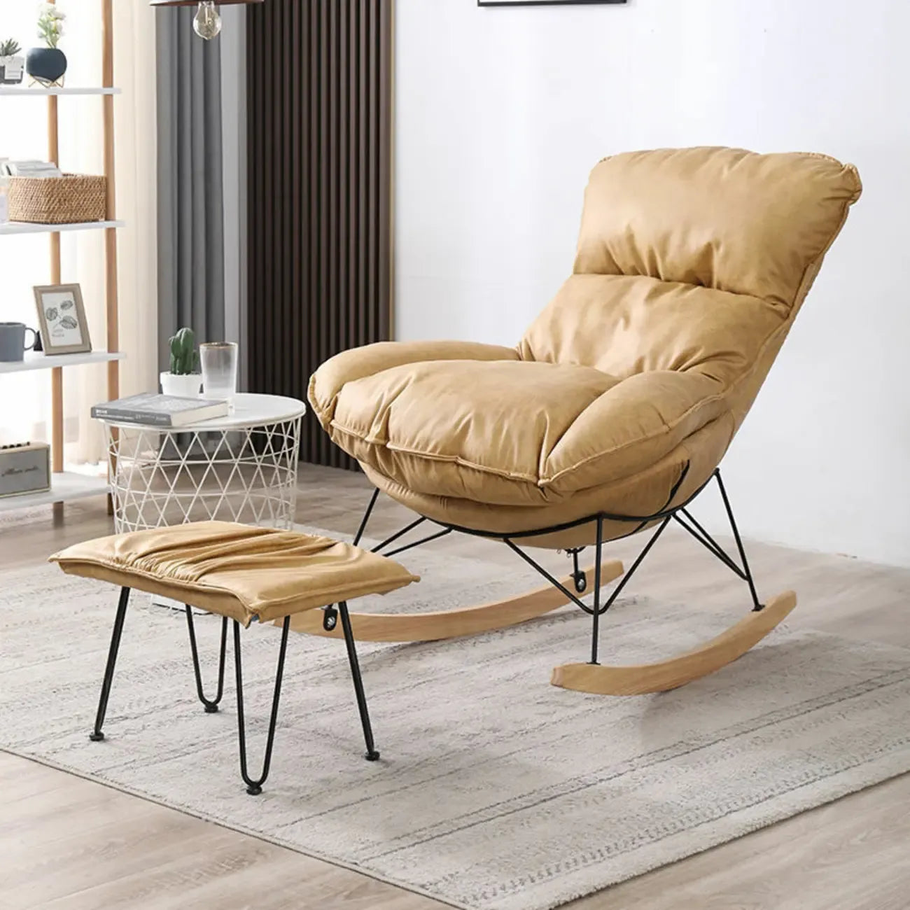 Fauteuil à bascule recouvert de coton avec coussins amovibles