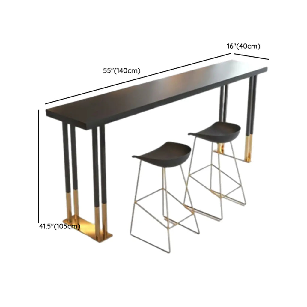 Table de bar de luxe en métal noir avec pieds dorés pour 8 personnes