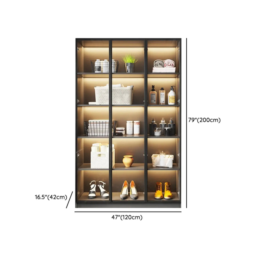 Vitrine autoportante en bois gris et verre avec éclairage