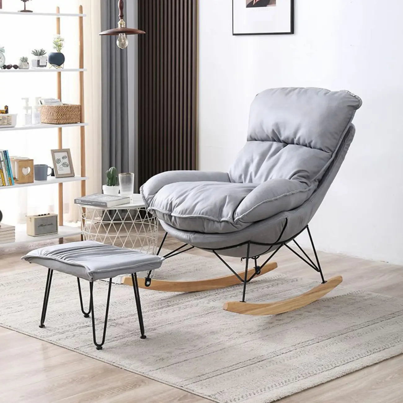 Fauteuil à bascule recouvert de coton avec coussins amovibles