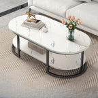 Table basse luge avec étagères ovales en bois blanc