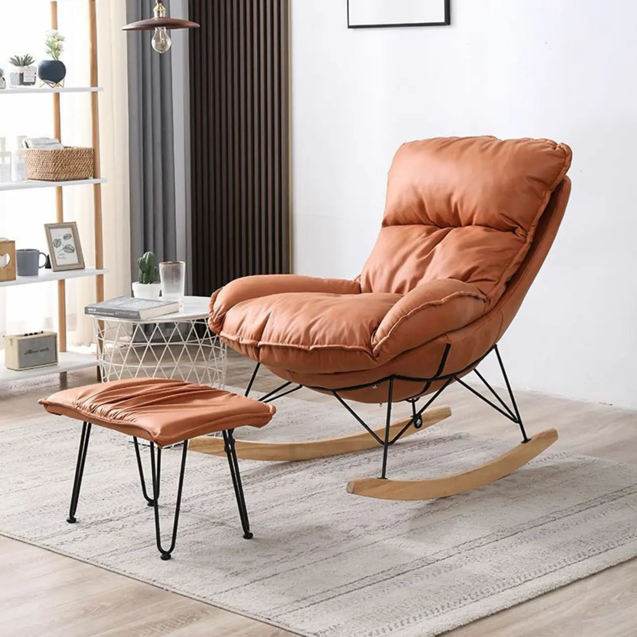 Fauteuil à bascule recouvert de coton avec coussins amovibles
