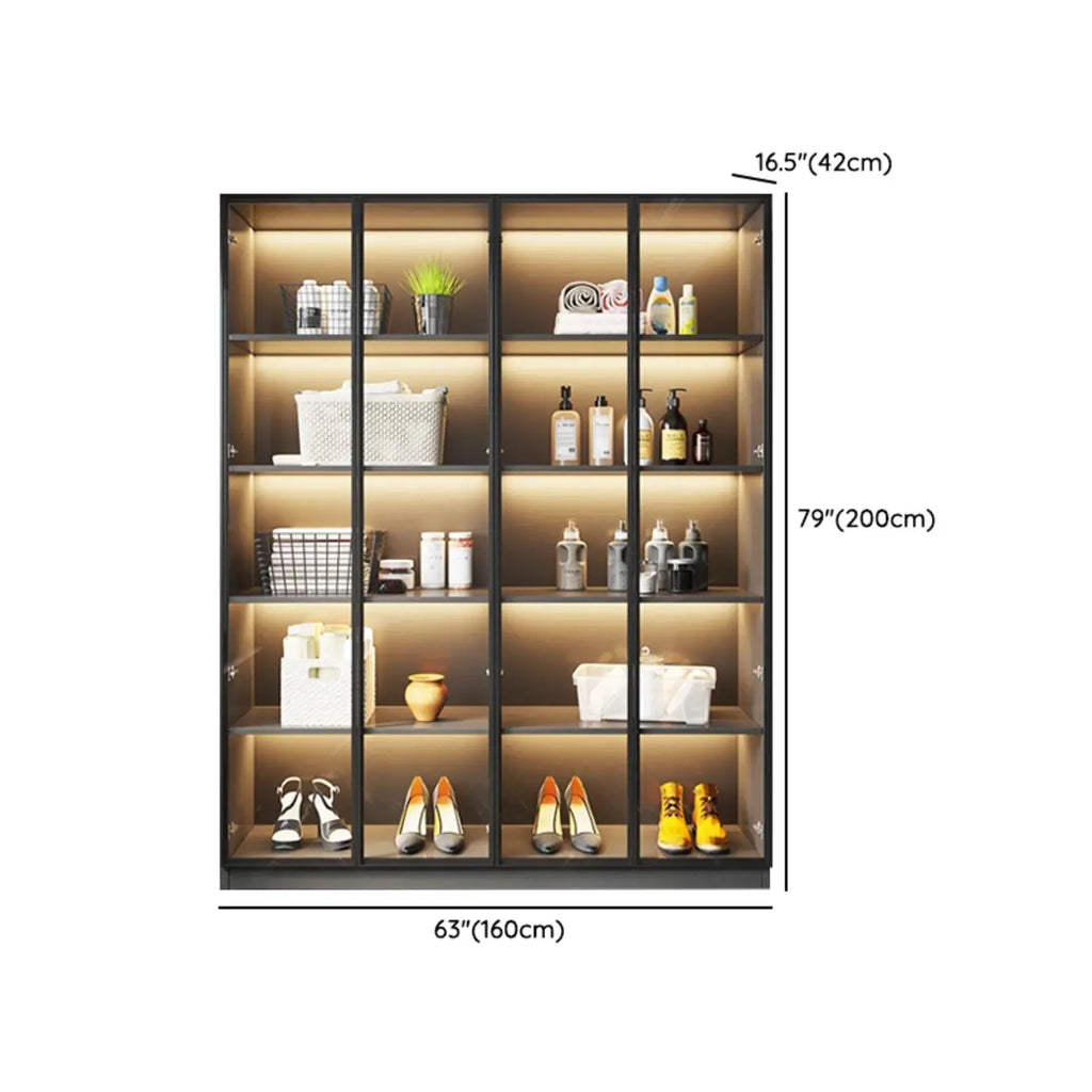 Vitrine autoportante en bois gris et verre avec éclairage