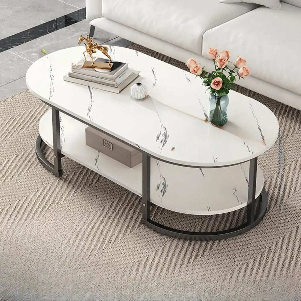 Table basse luge avec étagères ovales en bois blanc