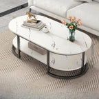 Table basse luge avec étagères ovales en bois blanc