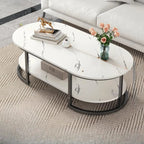 Table basse luge avec étagères ovales en bois blanc