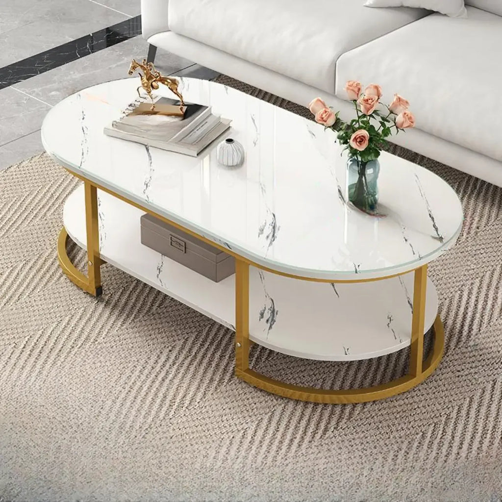 Table basse luge avec étagères ovales en bois blanc