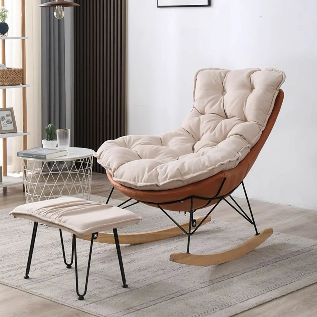 Fauteuil à bascule recouvert de coton avec coussins amovibles