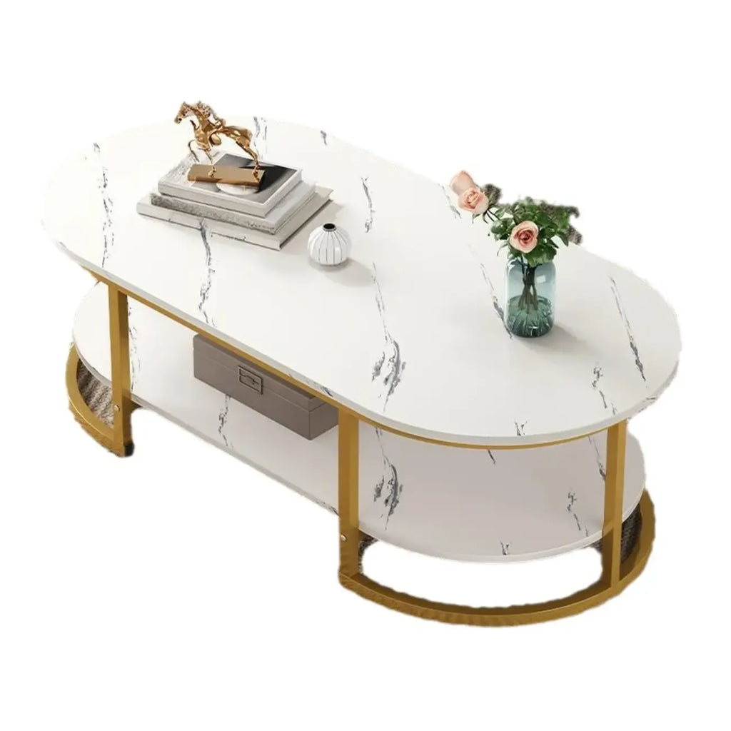 Table basse luge avec étagères ovales en bois blanc