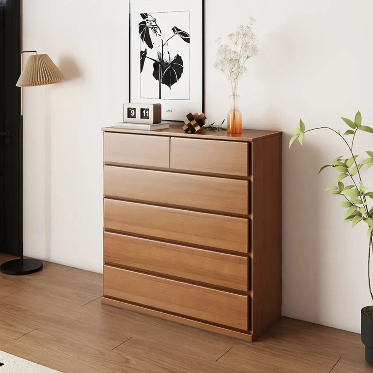 Commode double minimaliste en bois massif avec 10 tiroirs