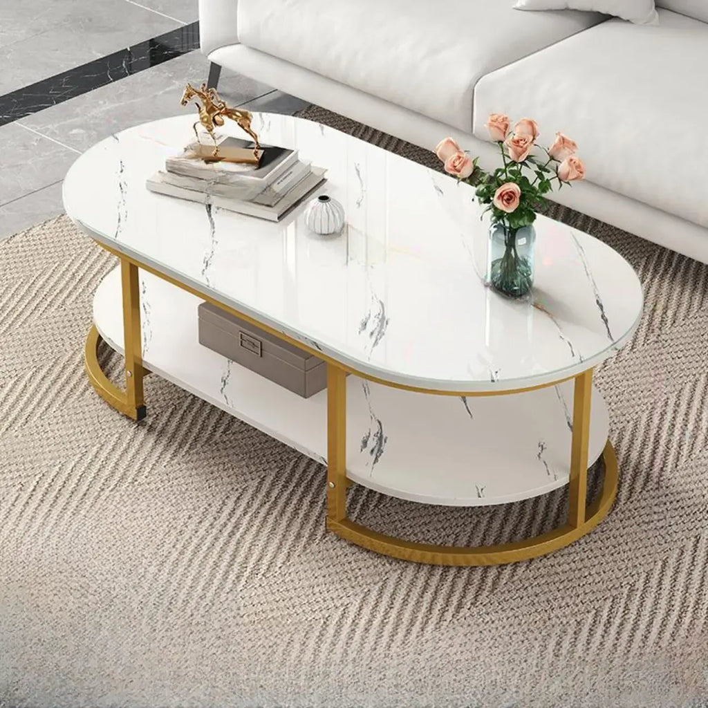 Table basse luge avec étagères ovales en bois blanc