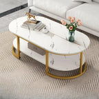 Table basse luge avec étagères ovales en bois blanc