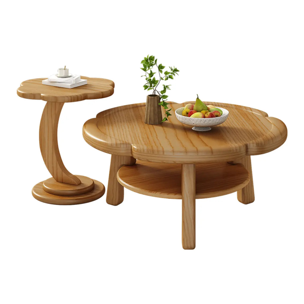 Table basse en bois irrégulière et charmante avec rangement pour salon