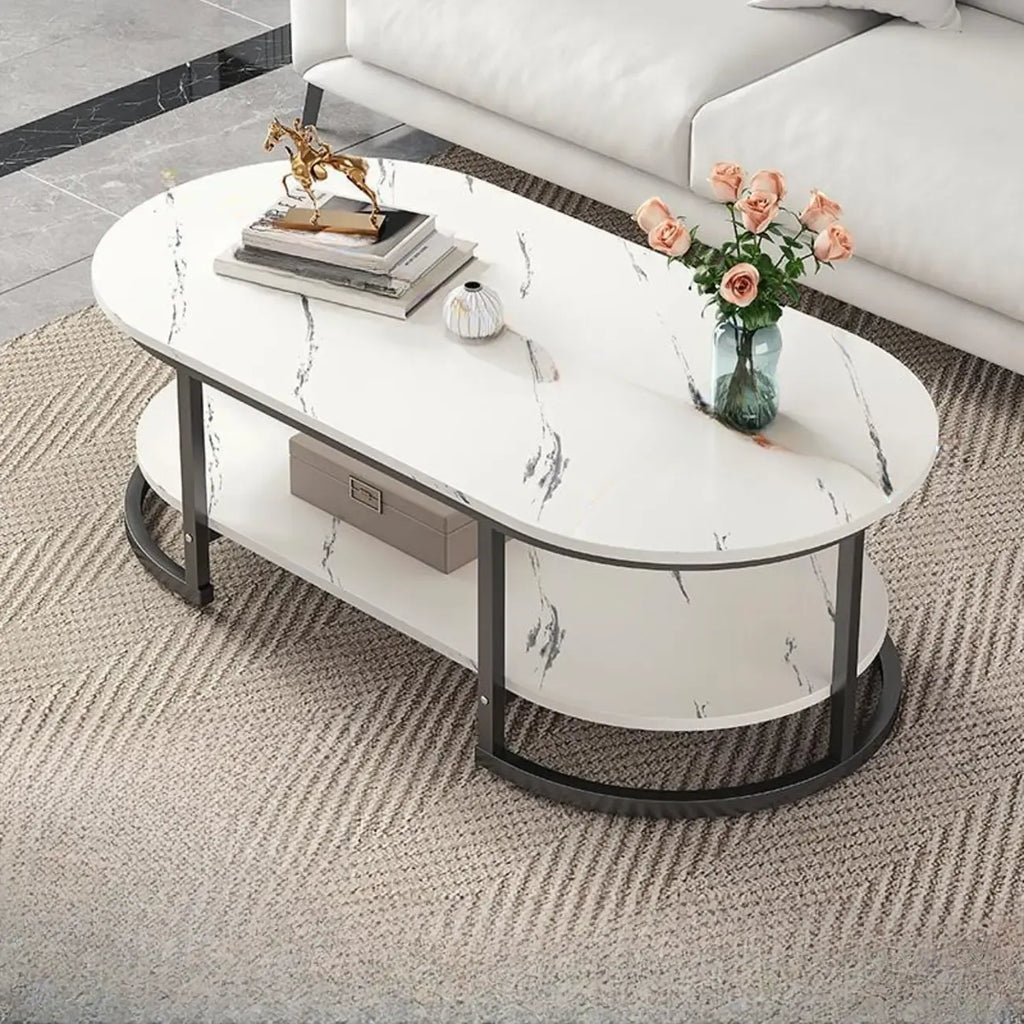 Table basse luge avec étagères ovales en bois blanc