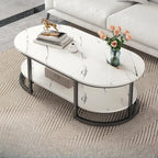 Table basse luge avec étagères ovales en bois blanc