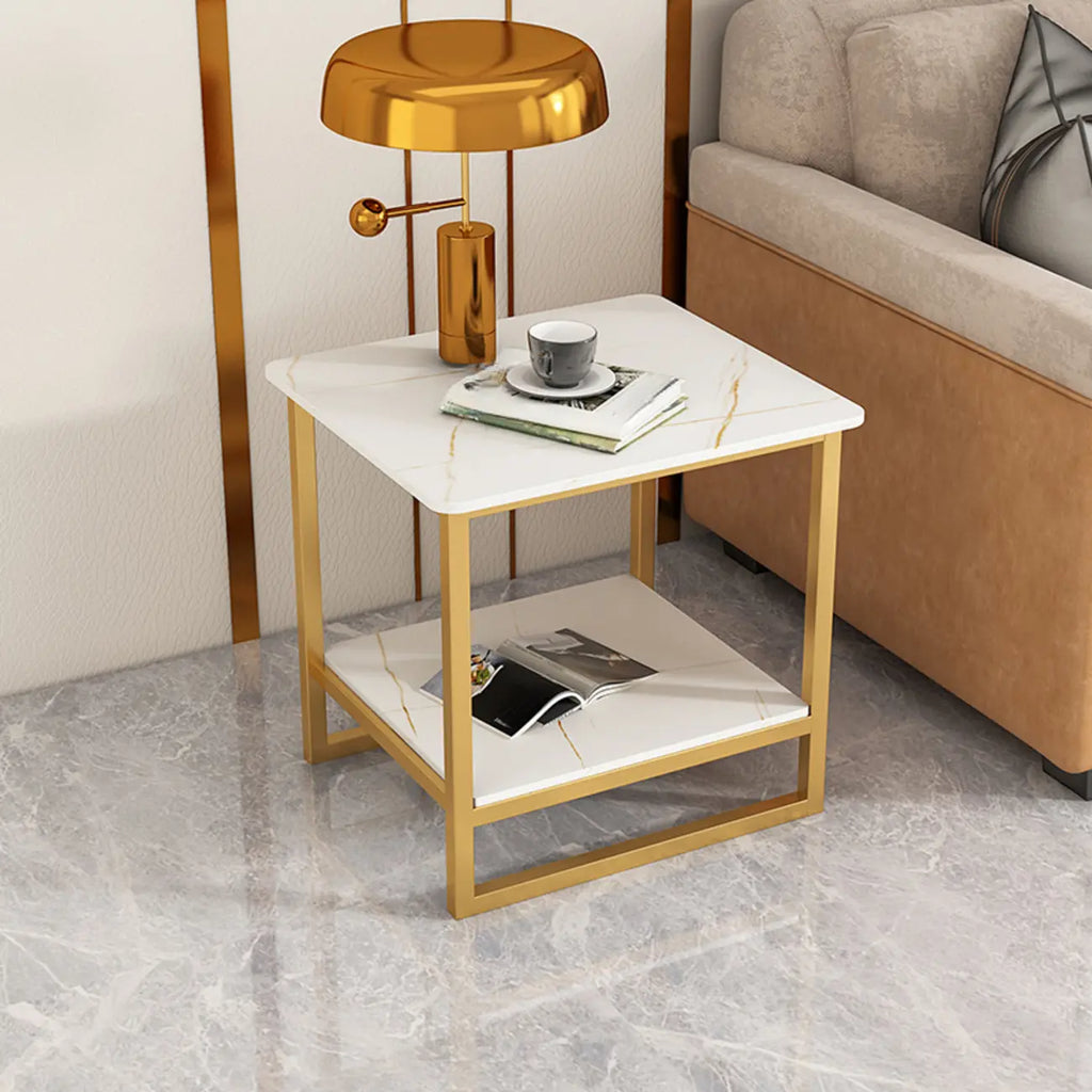 Table d'appoint glamour en marbre noir avec rangement pour salon