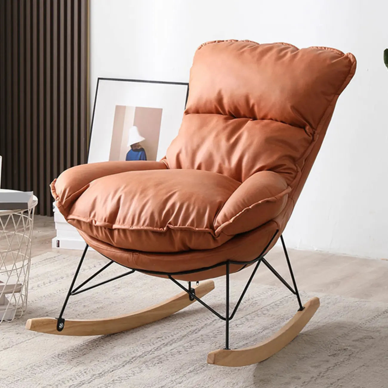 Fauteuil à bascule recouvert de coton avec coussins amovibles