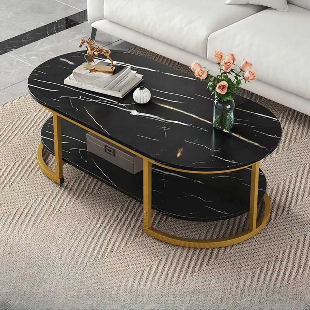 Table basse luge avec étagères ovales en bois blanc
