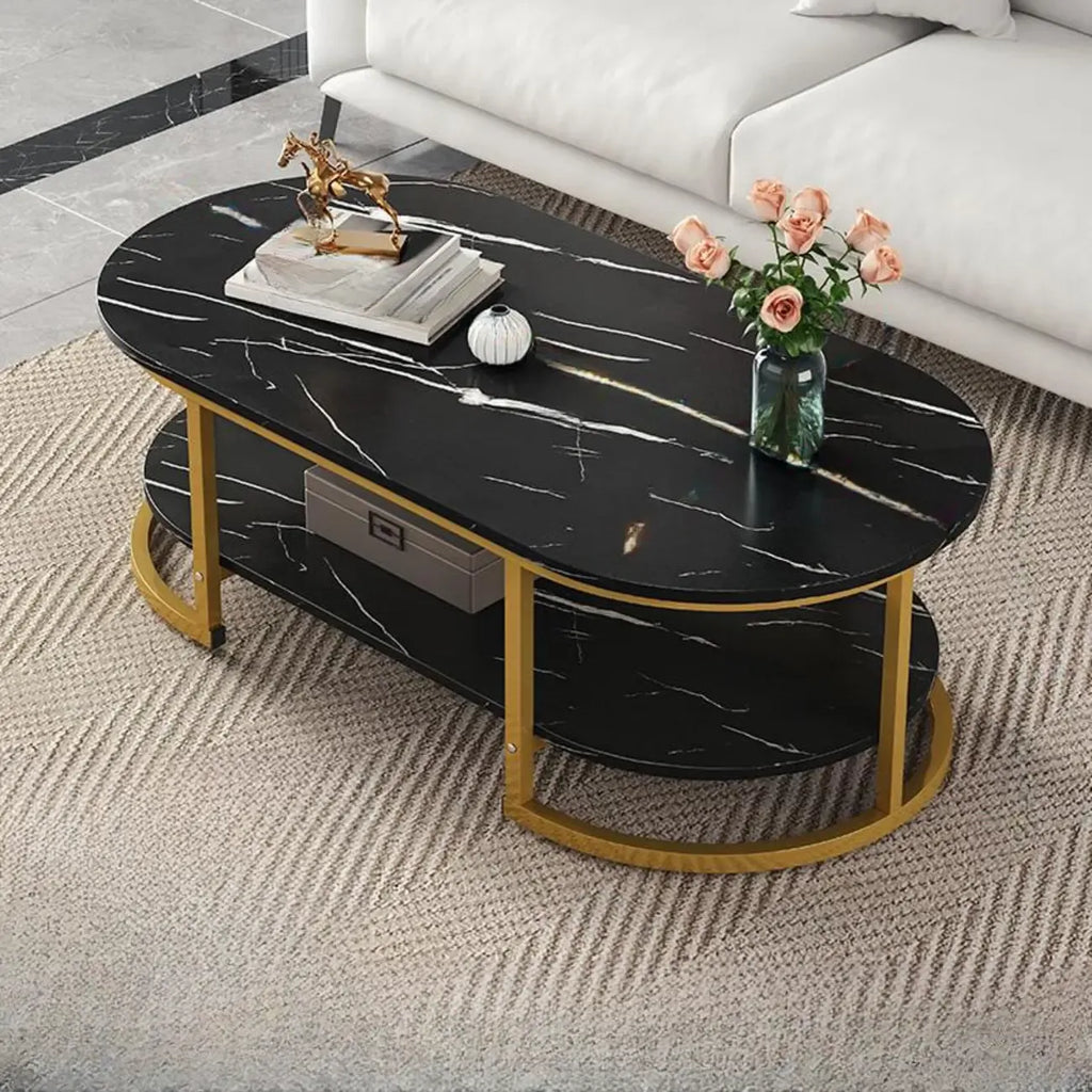 Table basse luge avec étagères ovales en bois blanc