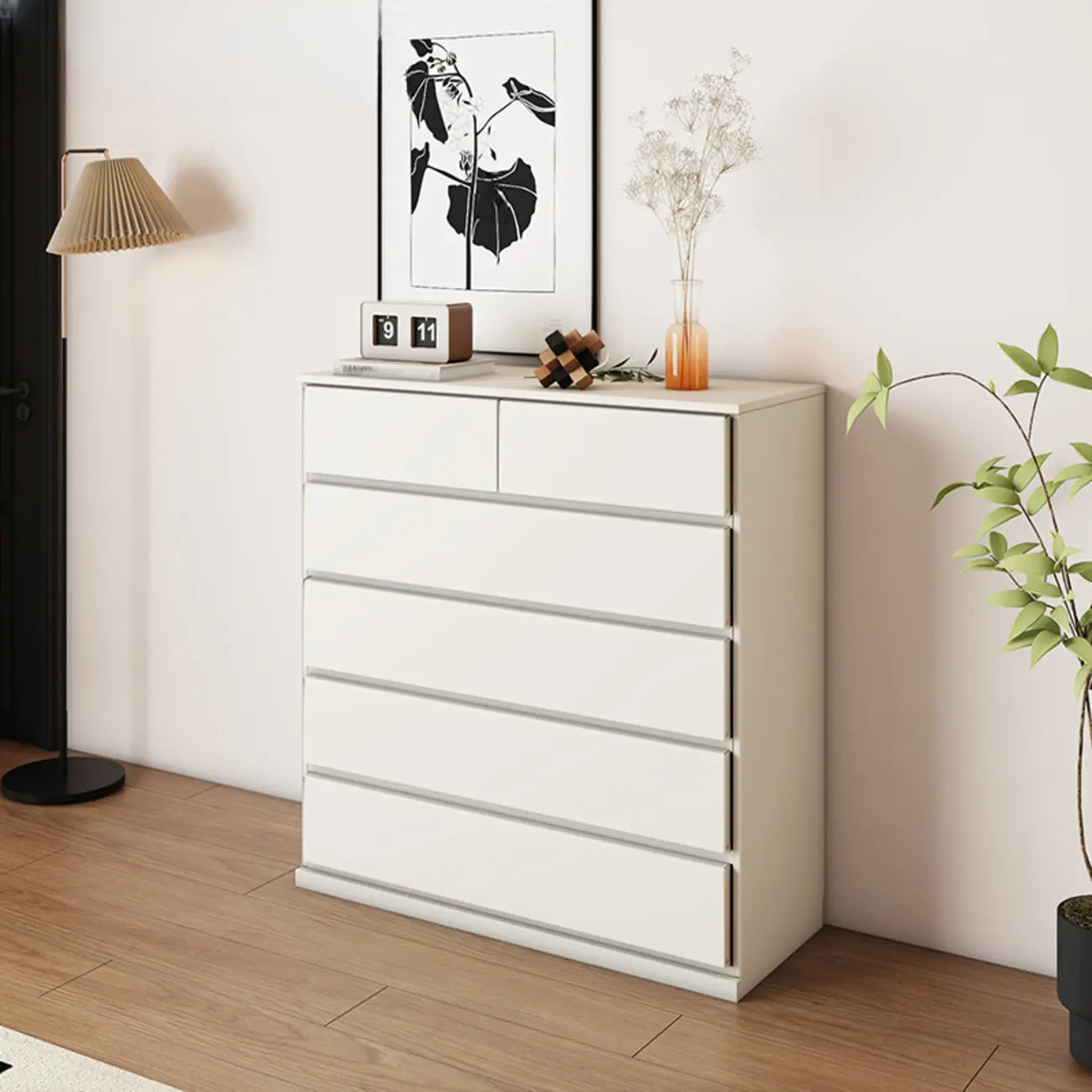 Commode double minimaliste en bois massif avec 10 tiroirs