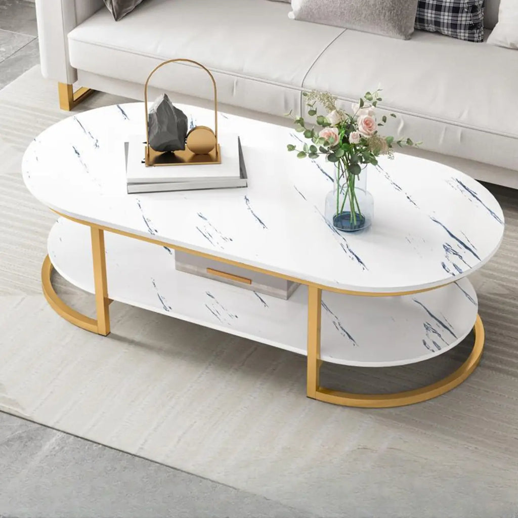 Table basse luge avec étagères ovales en bois blanc