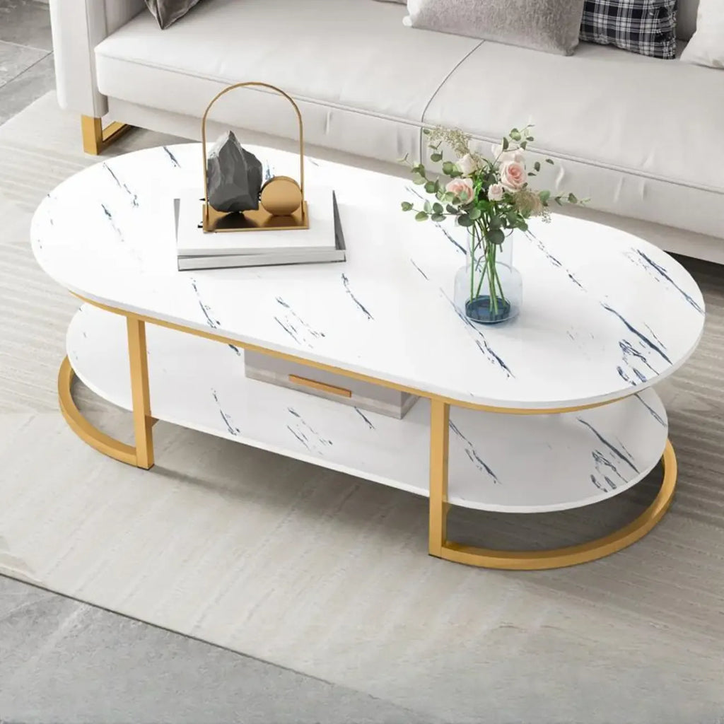 Table basse luge avec étagères ovales en bois blanc