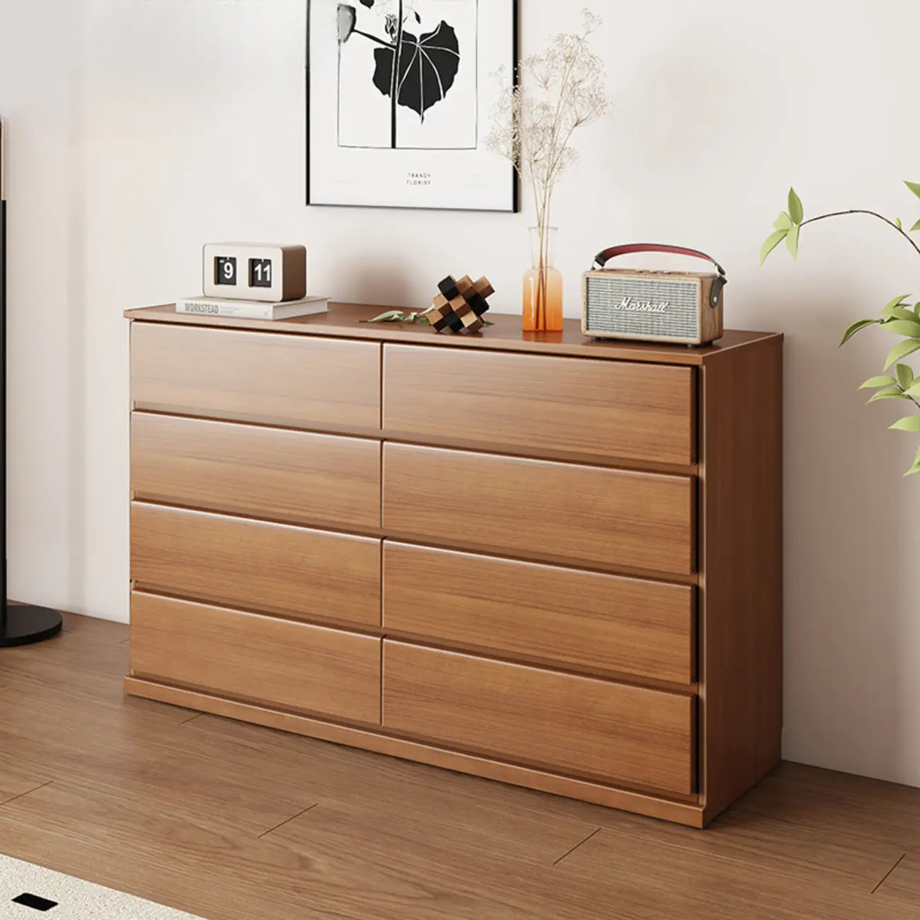 Commode double minimaliste en bois massif avec 10 tiroirs