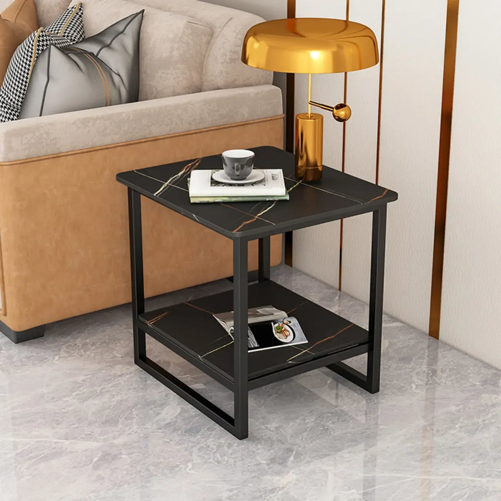 Table d'appoint glamour en marbre noir avec rangement pour salon