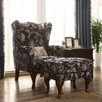 Fauteuil à oreilles traditionnel en tissu avec repose-pieds pour salon