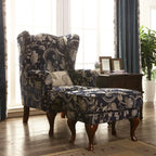 Fauteuil à oreilles traditionnel en tissu avec repose-pieds pour salon