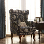Fauteuil à oreilles traditionnel en tissu avec repose-pieds pour salon