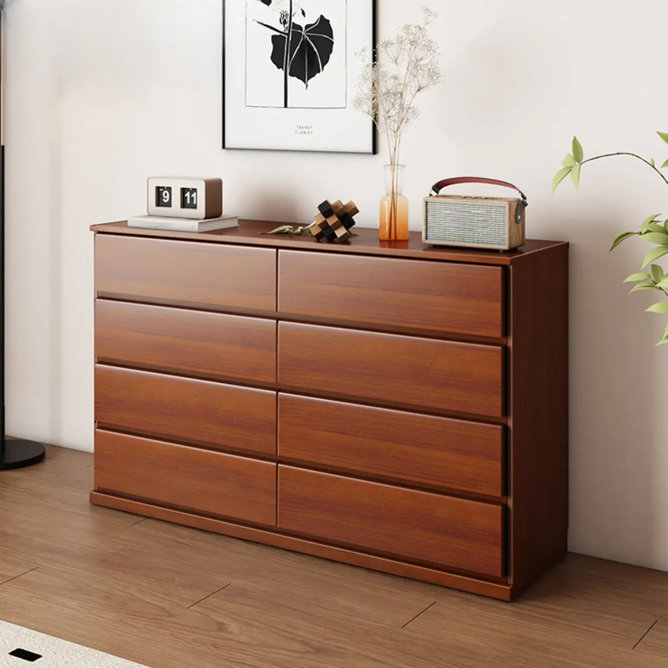 Commode double minimaliste en bois massif avec 10 tiroirs