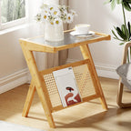 Table d'appoint avec plateau en verre et porte-revues pour salon