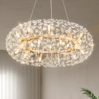 Lustre rond en cristal de luxe au design géométrique
