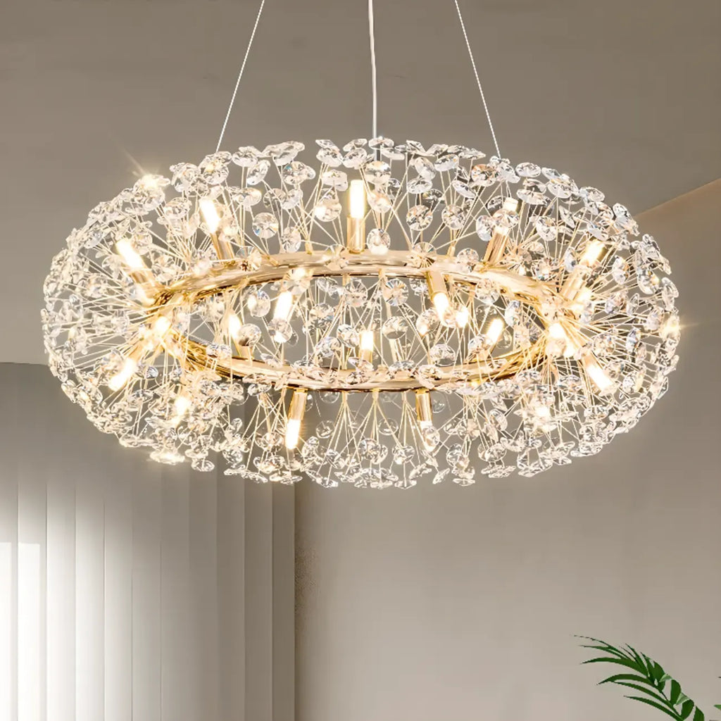 Lustre rond en cristal de luxe au design géométrique