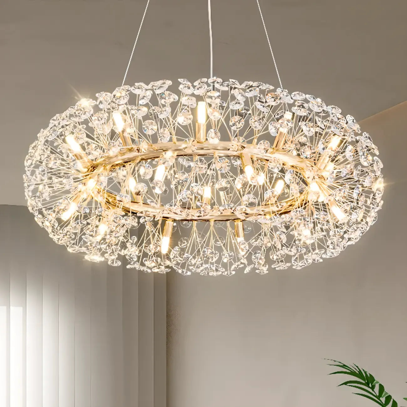 Lustre rond en cristal de luxe au design géométrique