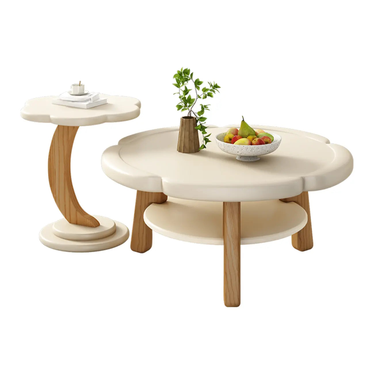 Table basse en bois irrégulière et charmante avec rangement pour salon