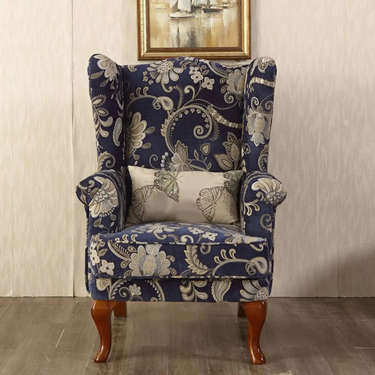 Fauteuil à oreilles traditionnel en tissu avec repose-pieds pour salon