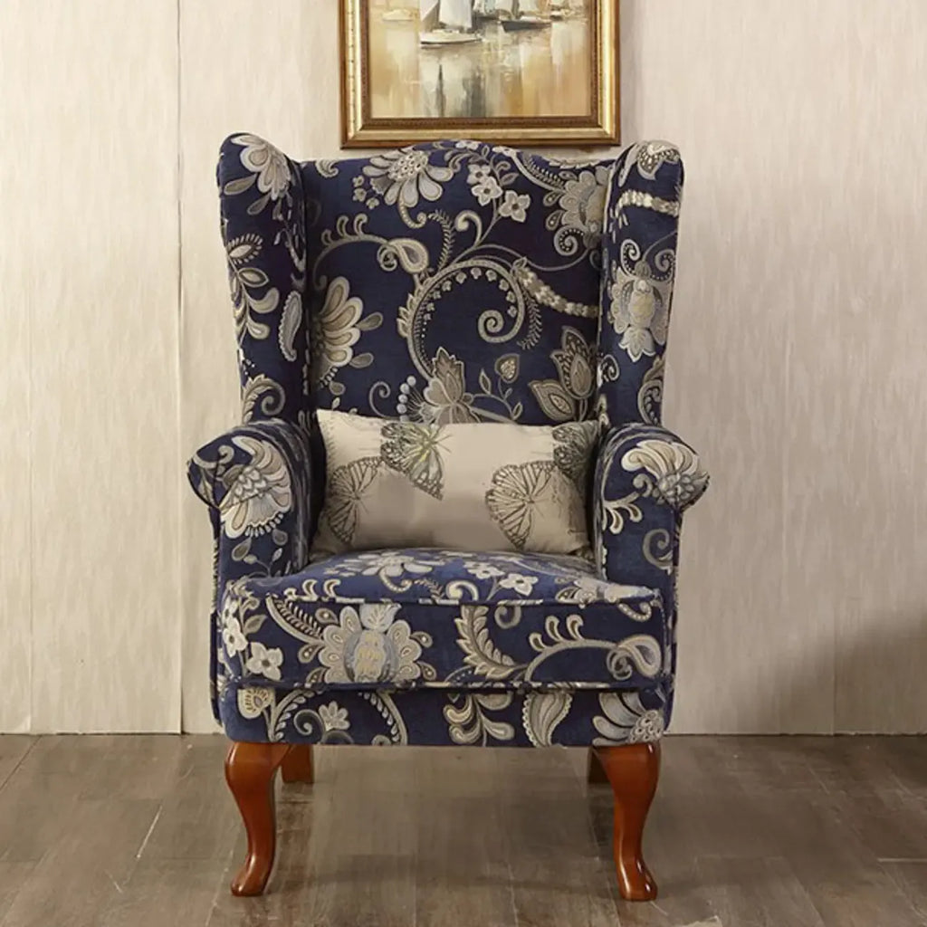 Fauteuil à oreilles traditionnel en tissu avec repose-pieds pour salon