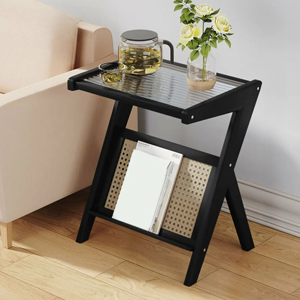 Table d'appoint avec plateau en verre et porte-revues pour salon