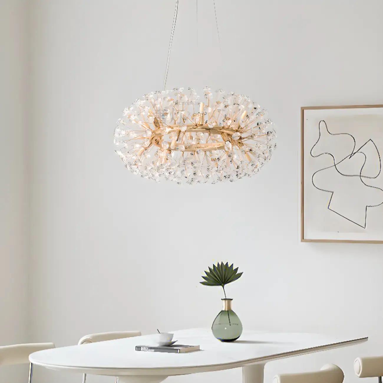 Lustre rond en cristal de luxe au design géométrique